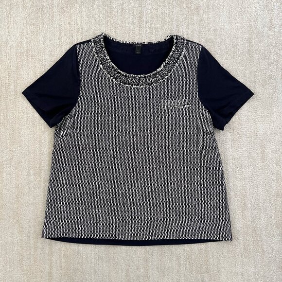 J. Crew Silk Cotton Tweed Front Short Sleeve Blouse Top L - Picture 1 of 11